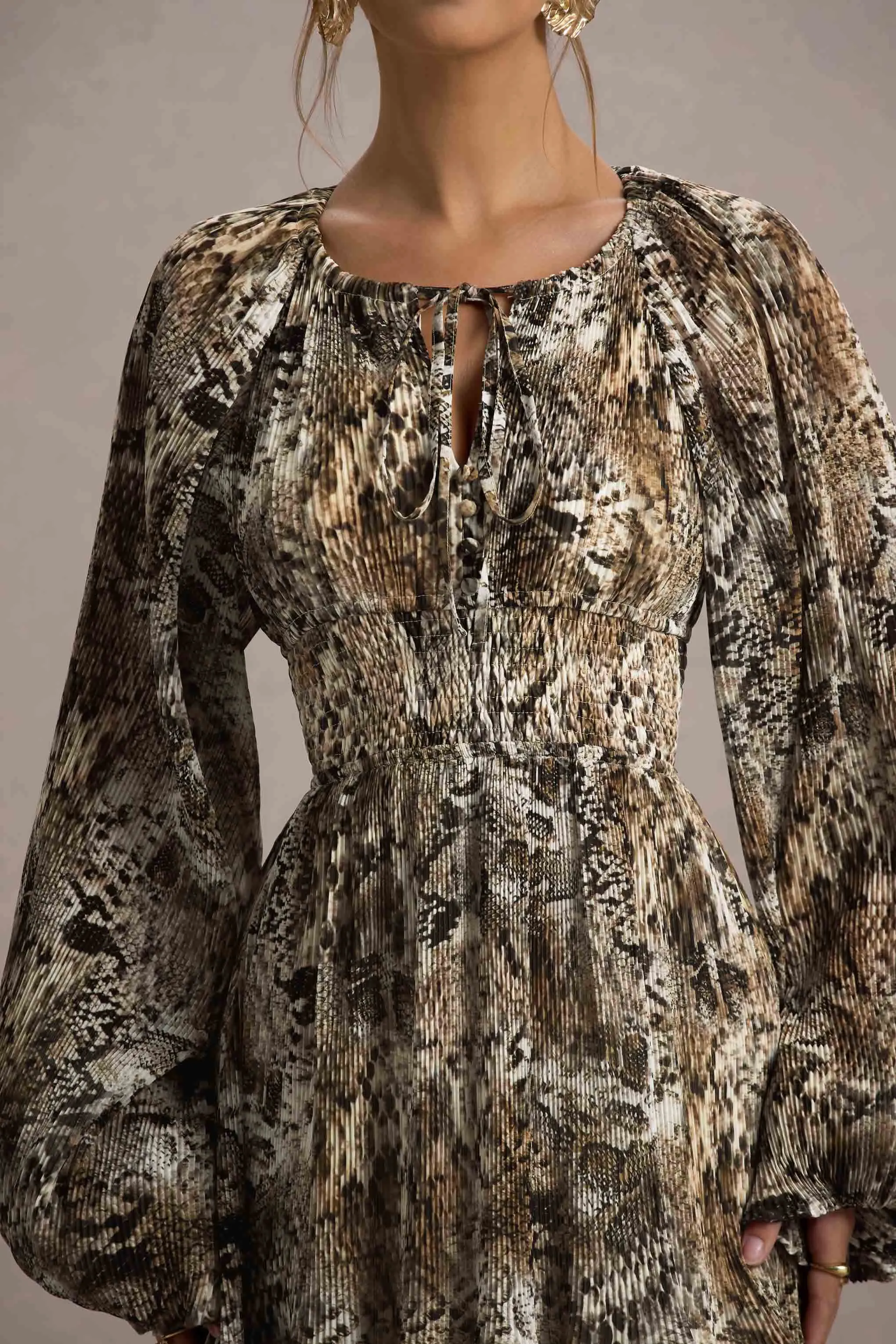 Namir | Snake Print High-Low Chiffon Maxi Dress Club L London