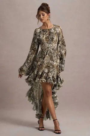 Namir | Snake Print High-Low Chiffon Maxi Dress Club L London