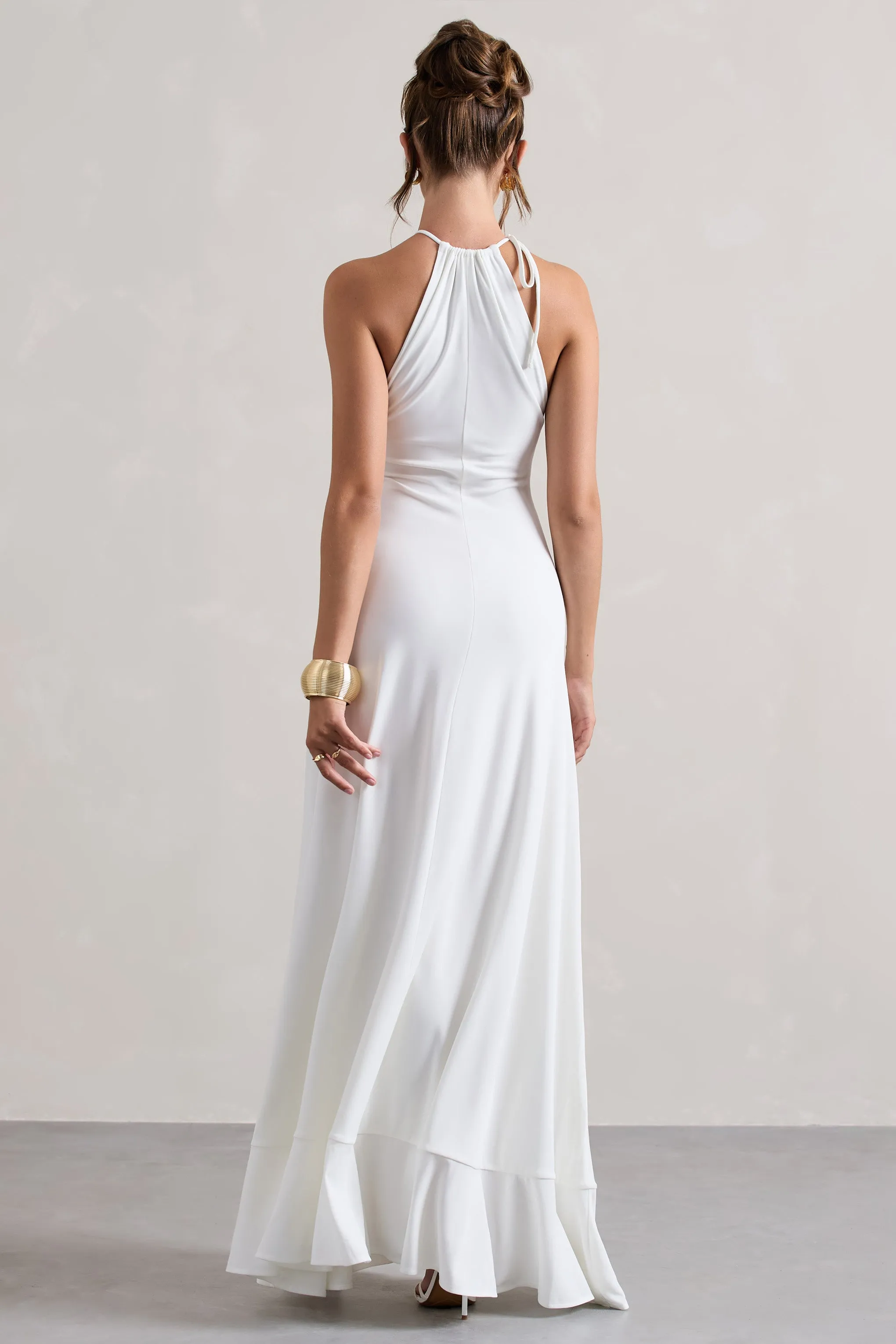 Naria | Cream Ruched Cut-Out Split Maxi Dress Club L London