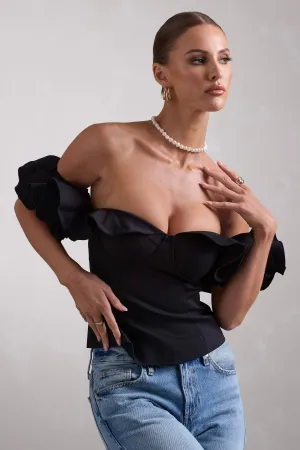 Naturally | Black Cotton-Blend Structured Bardot Top Club L London