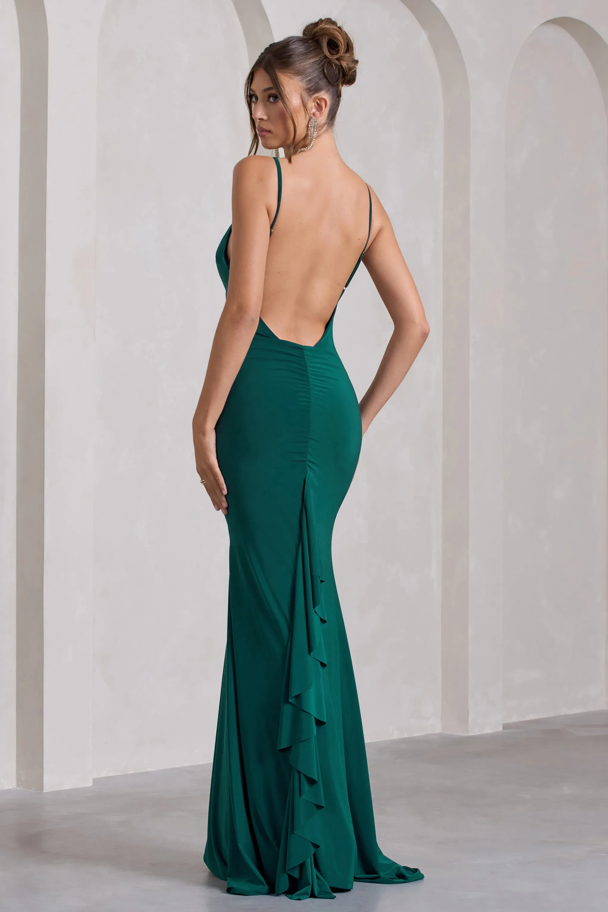 Naya | Bottle Green Strappy V-Neck Maxi Dress Club L London