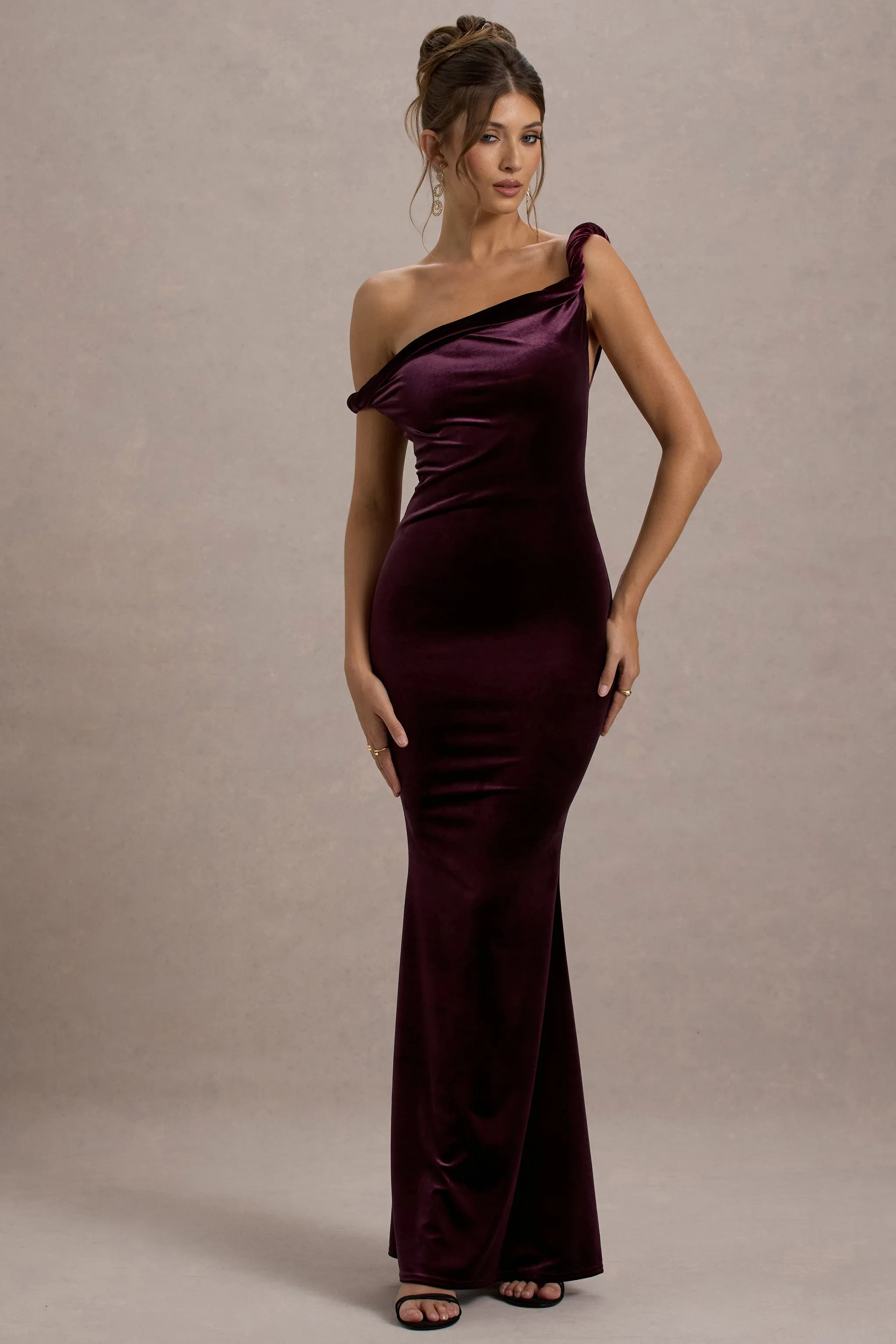 Neeka | Port Velvet Twisted Asymmetric Maxi Dress Club L London