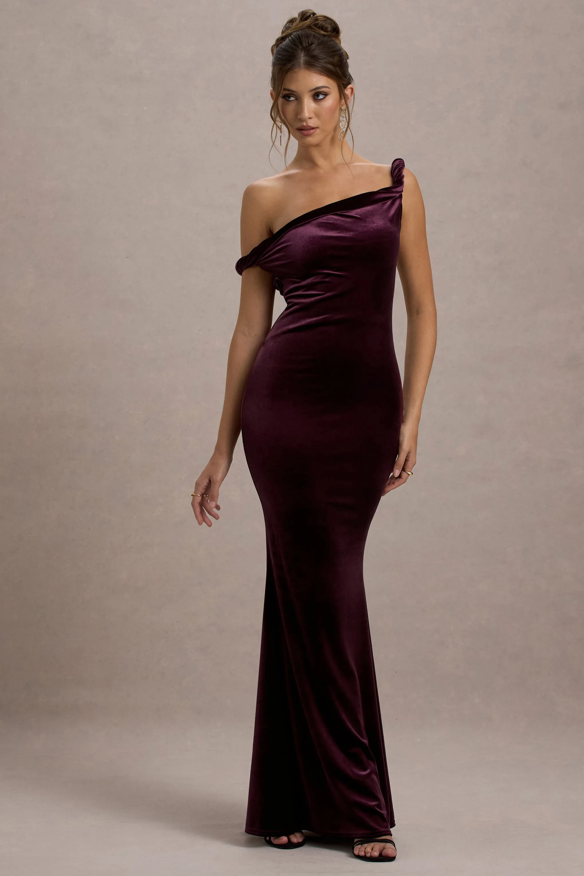 Neeka | Port Velvet Twisted Asymmetric Maxi Dress Club L London