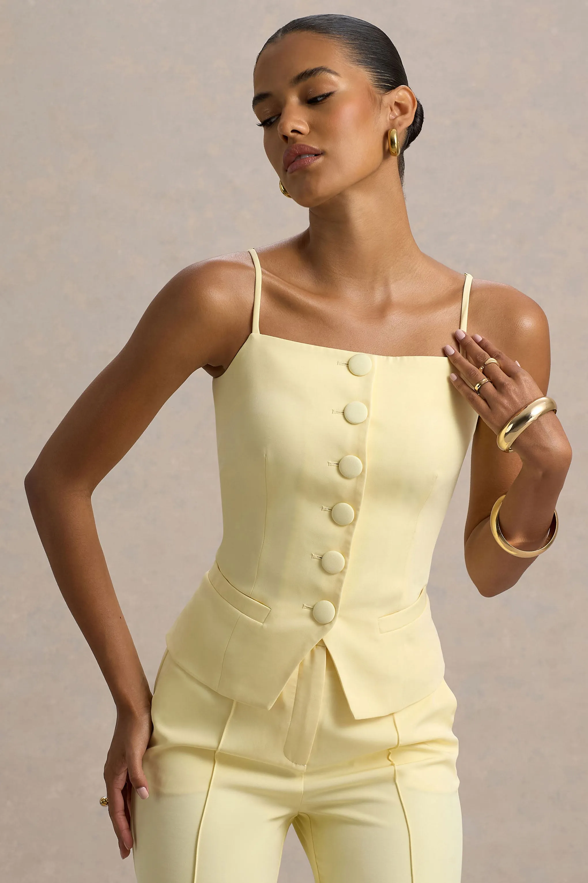 Nellie | Lemon Tailored Button-Up Top Club L London