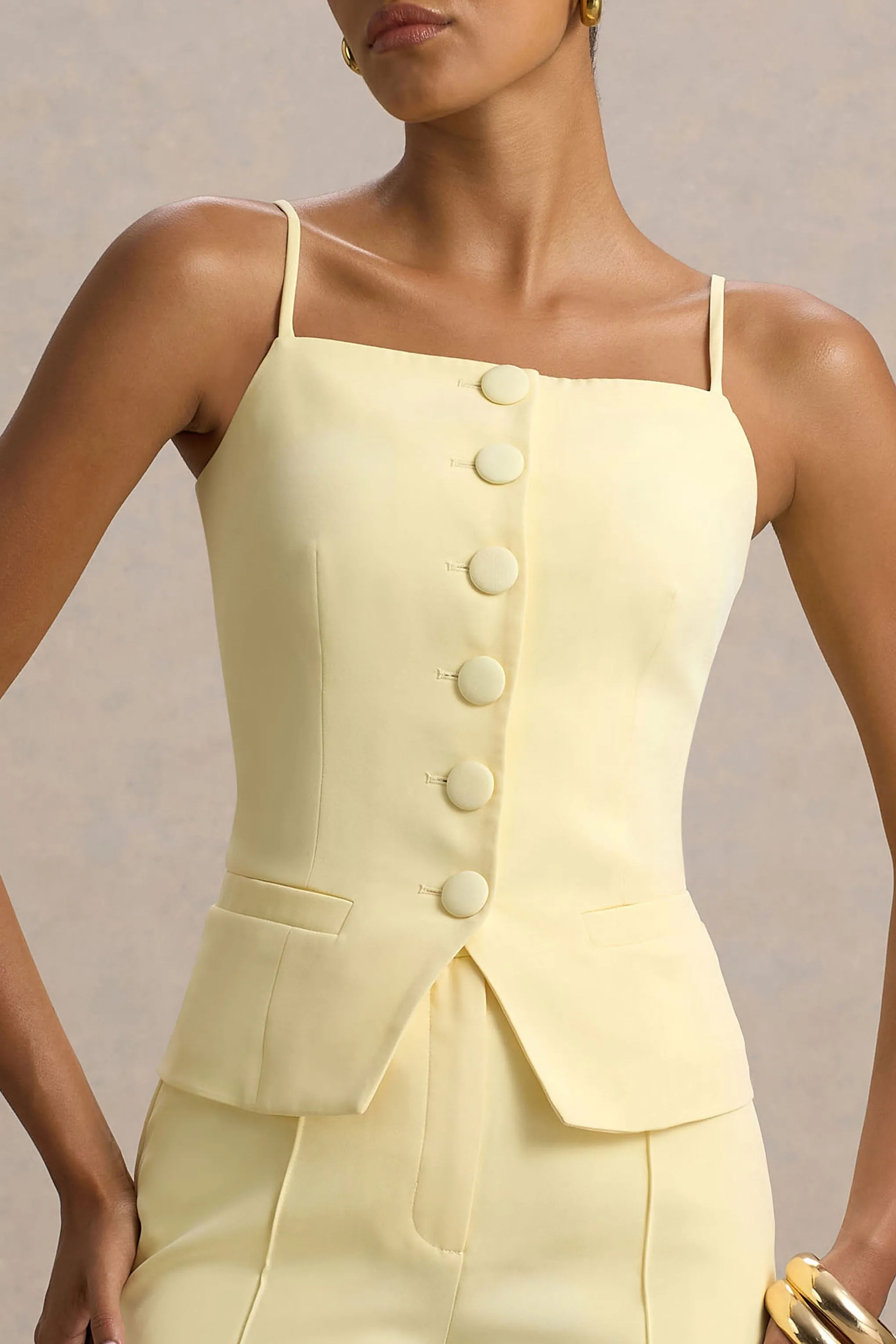 Nellie | Lemon Tailored Button-Up Top Club L London