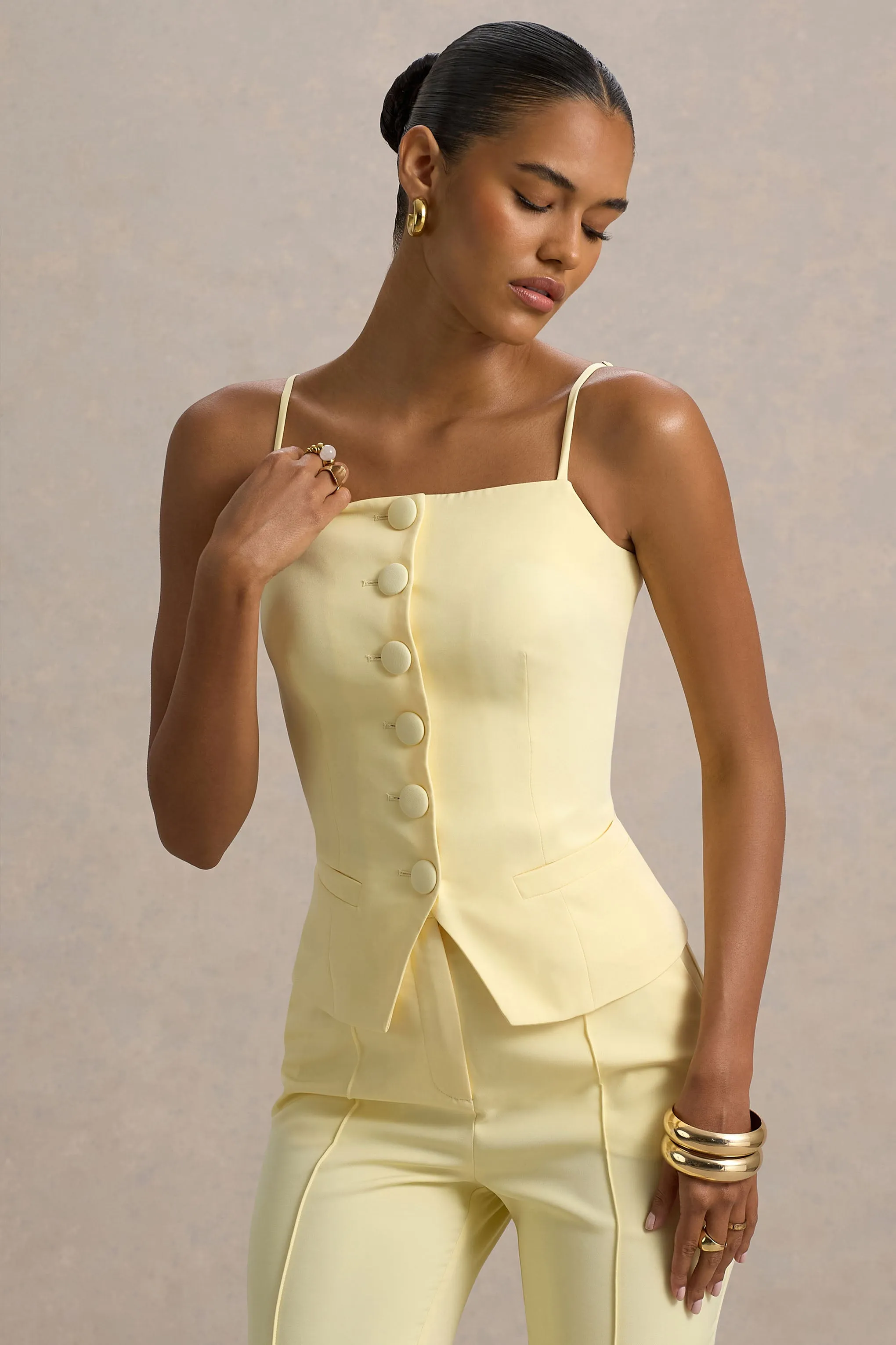 Nellie | Lemon Tailored Button-Up Top Club L London