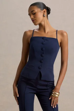 Nellie | Navy Tailored Button-Up Top Club L London