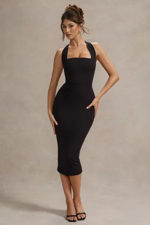 Nerissa | Black Halter-Neck Midi Dress Club L London
