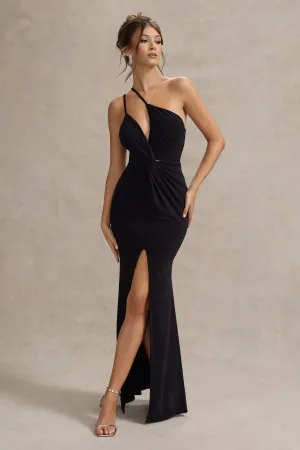 Neroli | Black Strapless Asymmetric Twisted Maxi Dress Club L London