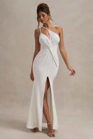 Neroli | White Strapless Asymmetric Twisted Maxi Dress Club L London