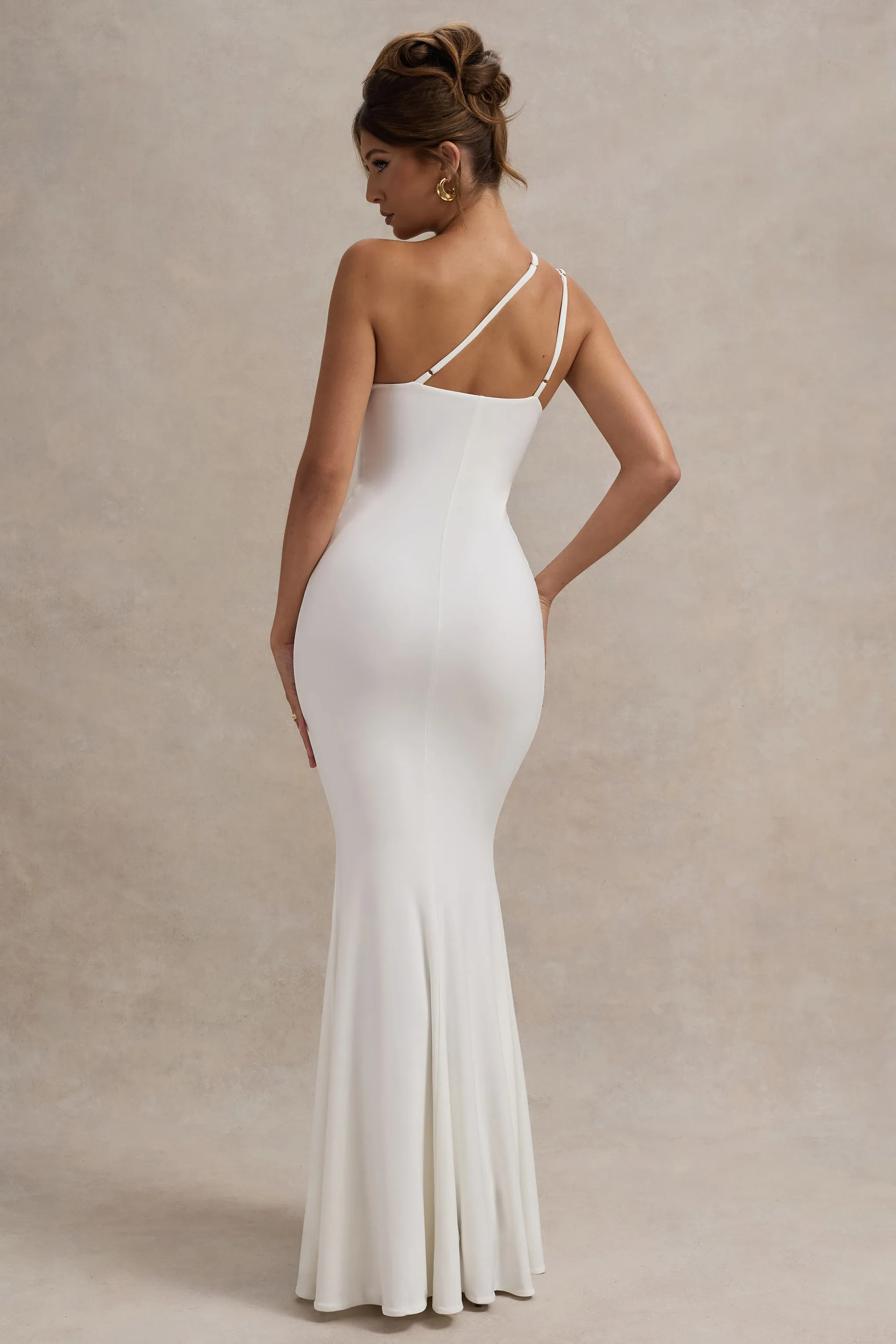 Neroli | White Strapless Asymmetric Twisted Maxi Dress Club L London