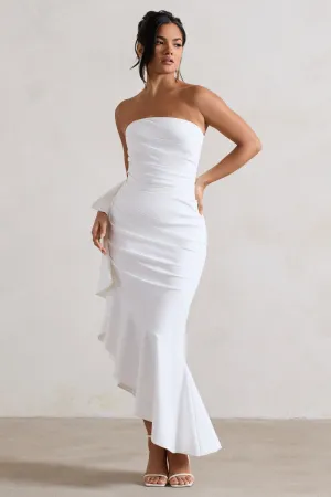 New Age | White Strapless Asymmetric Ruffled Maxi Dress Club L London
