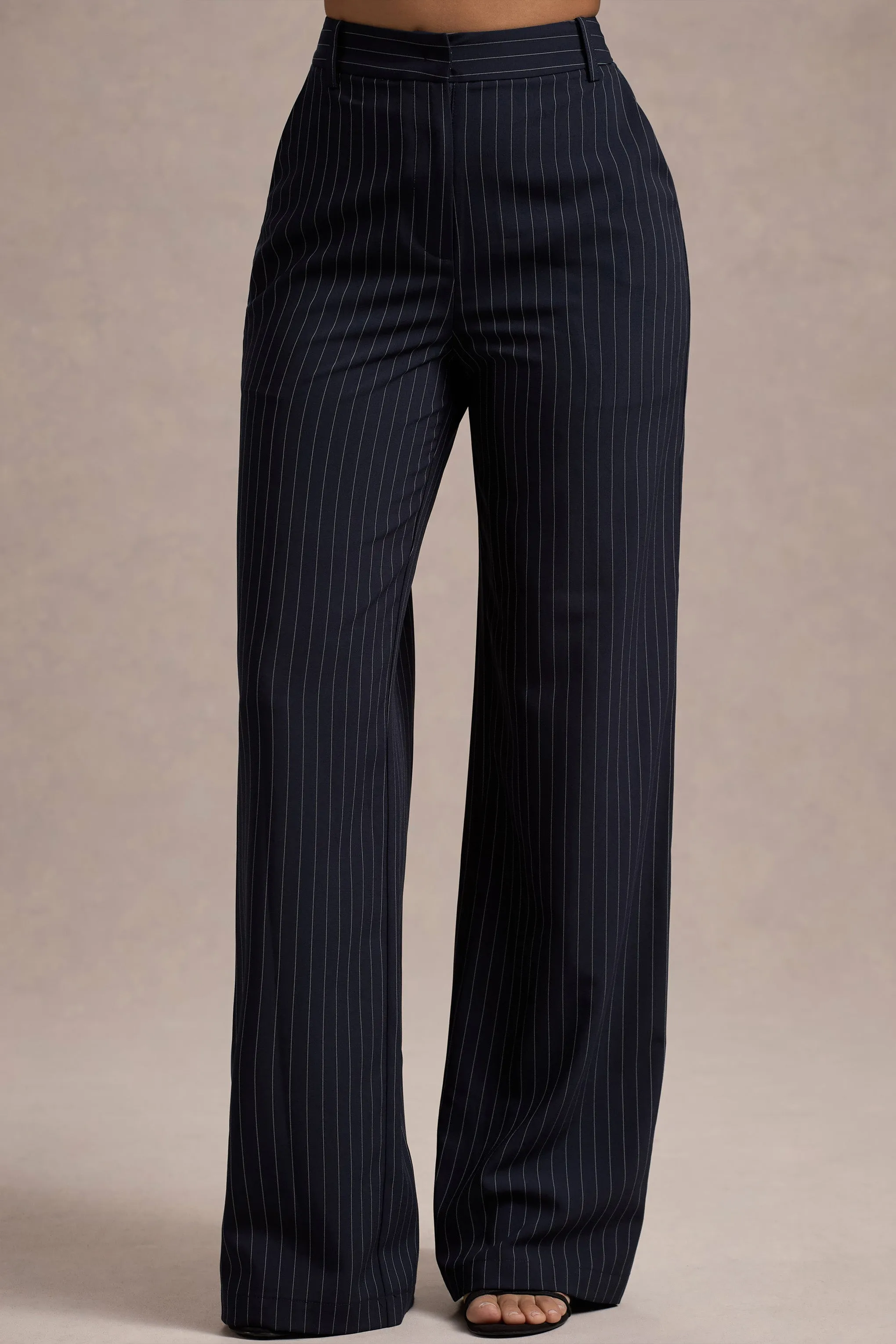 New York | Navy Pinstripe Tailored Wide-Leg Trousers Club L London