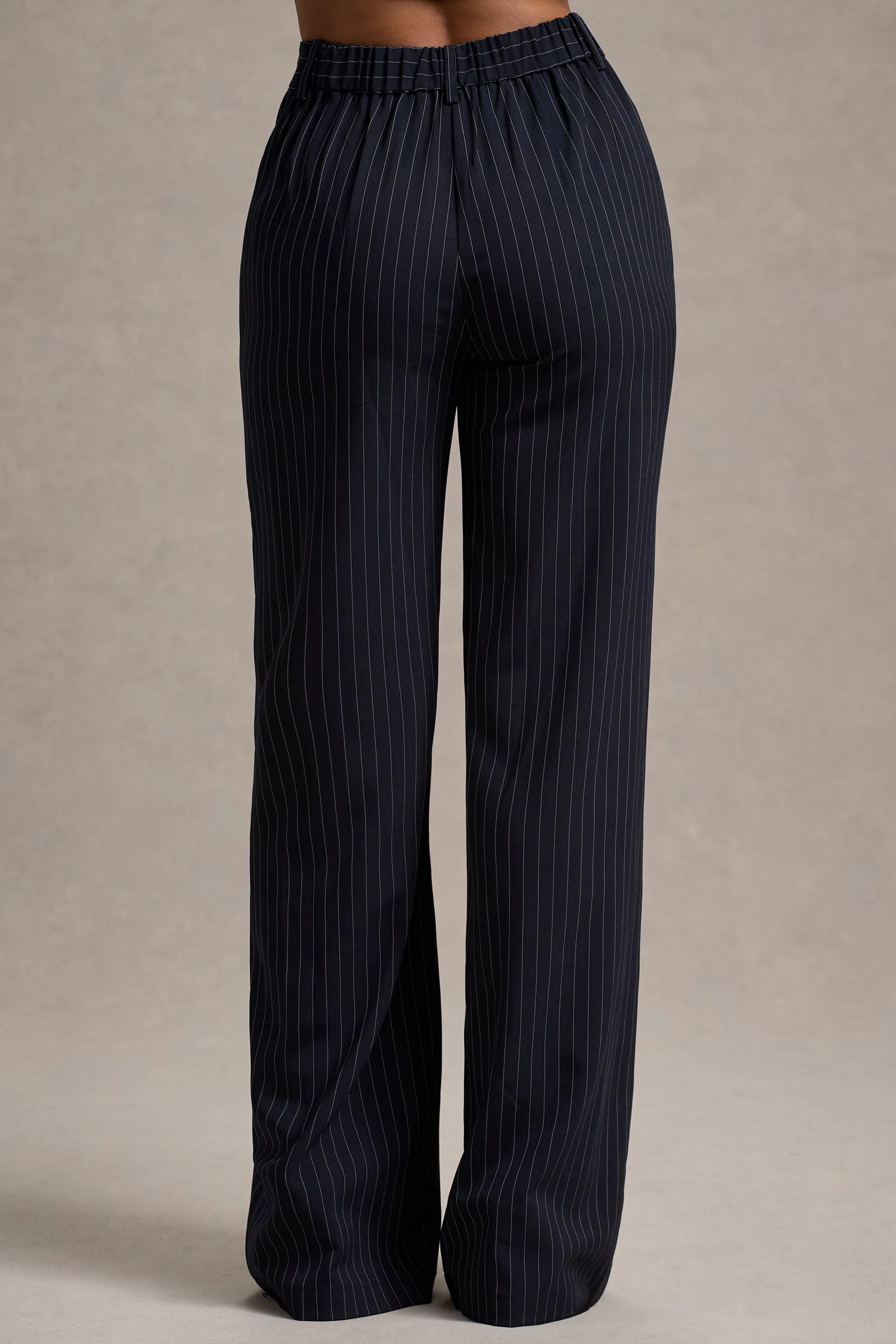 New York | Navy Pinstripe Tailored Wide-Leg Trousers Club L London