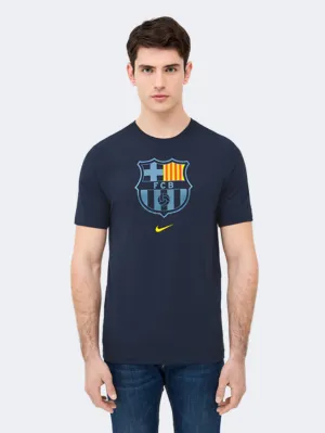 Nike Crest Navy Bar&#231;a Men Football T-Shirt Navy