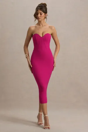 Nina | Dark Pink Structured Strapless Corset Midi Dress Club L London