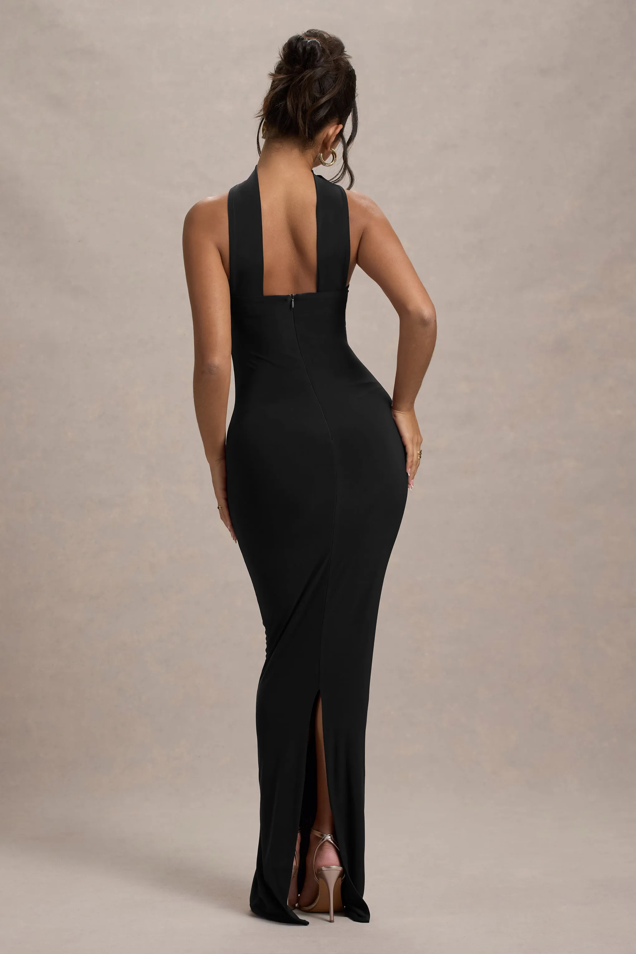 Nobu | Black Bandeau Maxi Dress With Halter-Collar Club L London