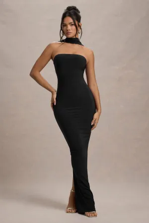 Nobu | Black Bandeau Maxi Dress With Halter-Collar Club L London