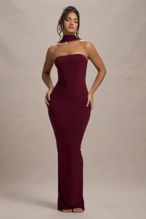 Nobu | Burgundy Bandeau Maxi Dress With Halter-Collar Club L London