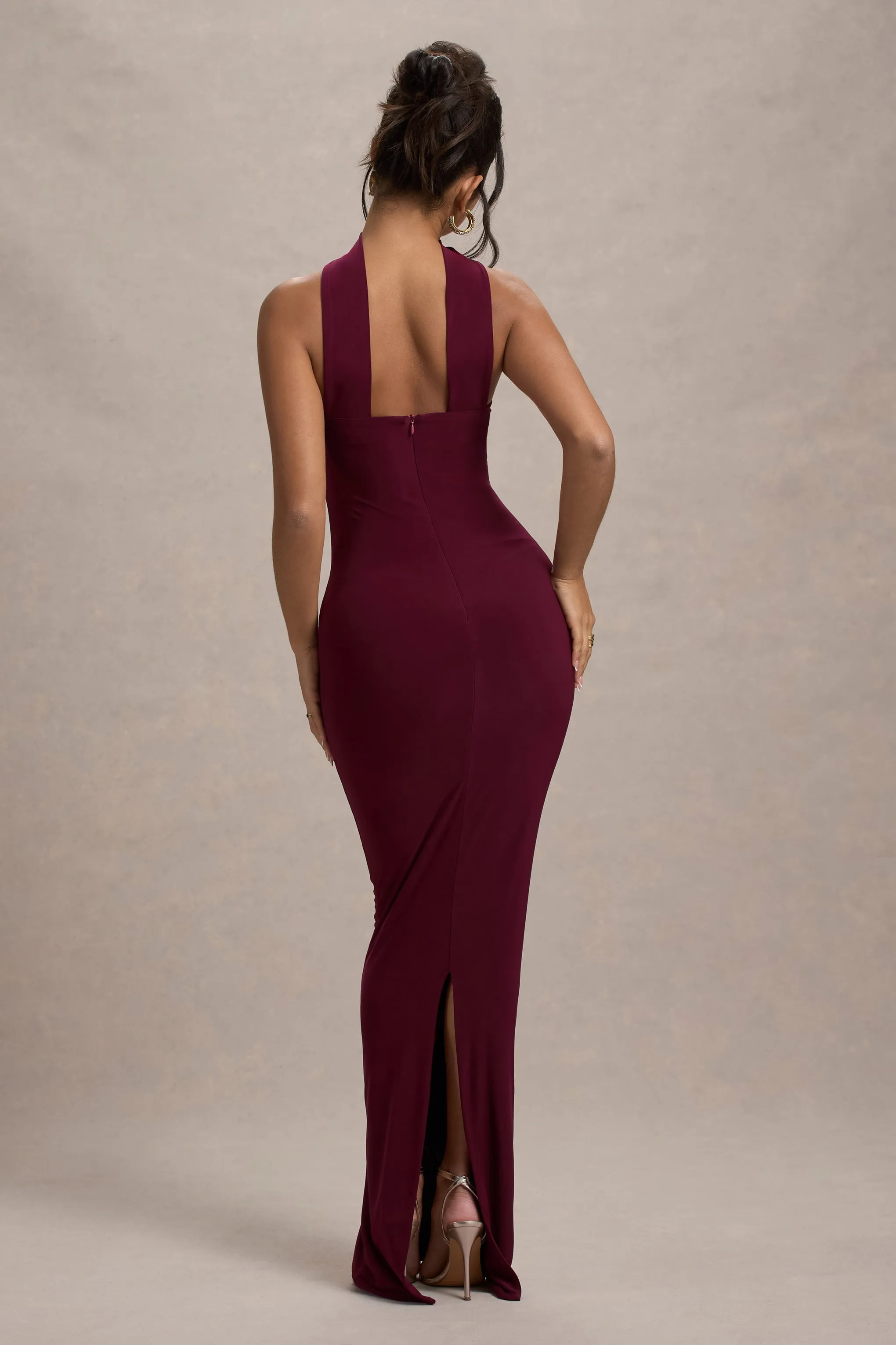 Nobu | Burgundy Bandeau Maxi Dress With Halter-Collar Club L London