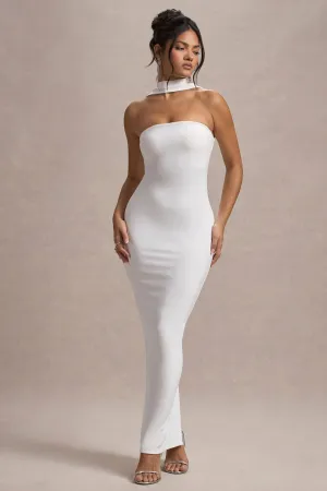 Nobu | White Bandeau Maxi Dress With Halter-Collar Club L London