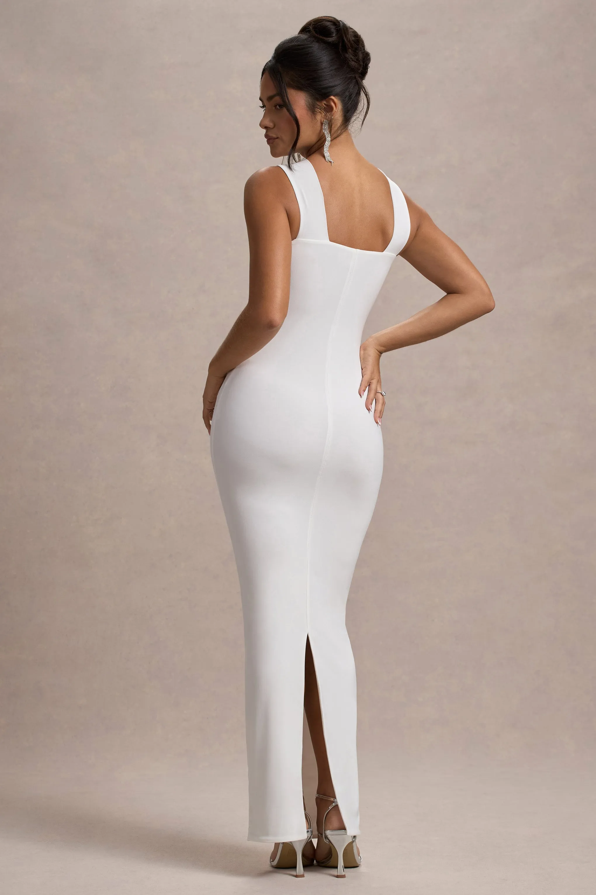 Nobu | White Bandeau Maxi Dress With Halter-Collar Club L London