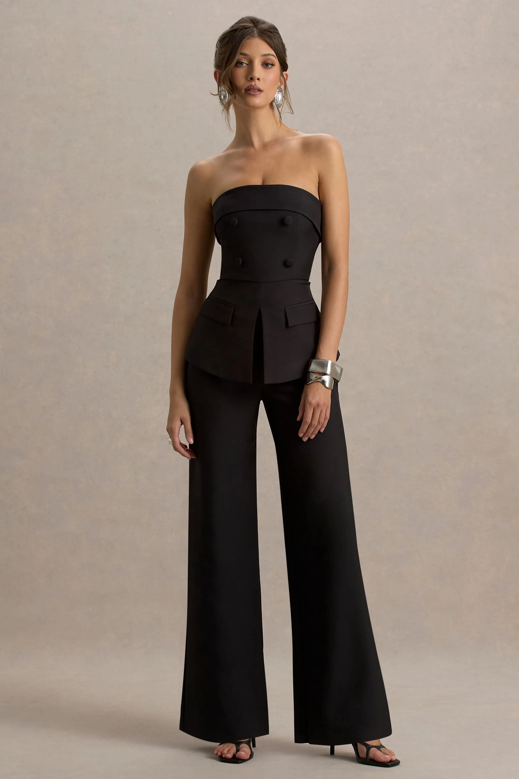 Noemi | Black Bandeau Tailored Jumpsuit Club L London