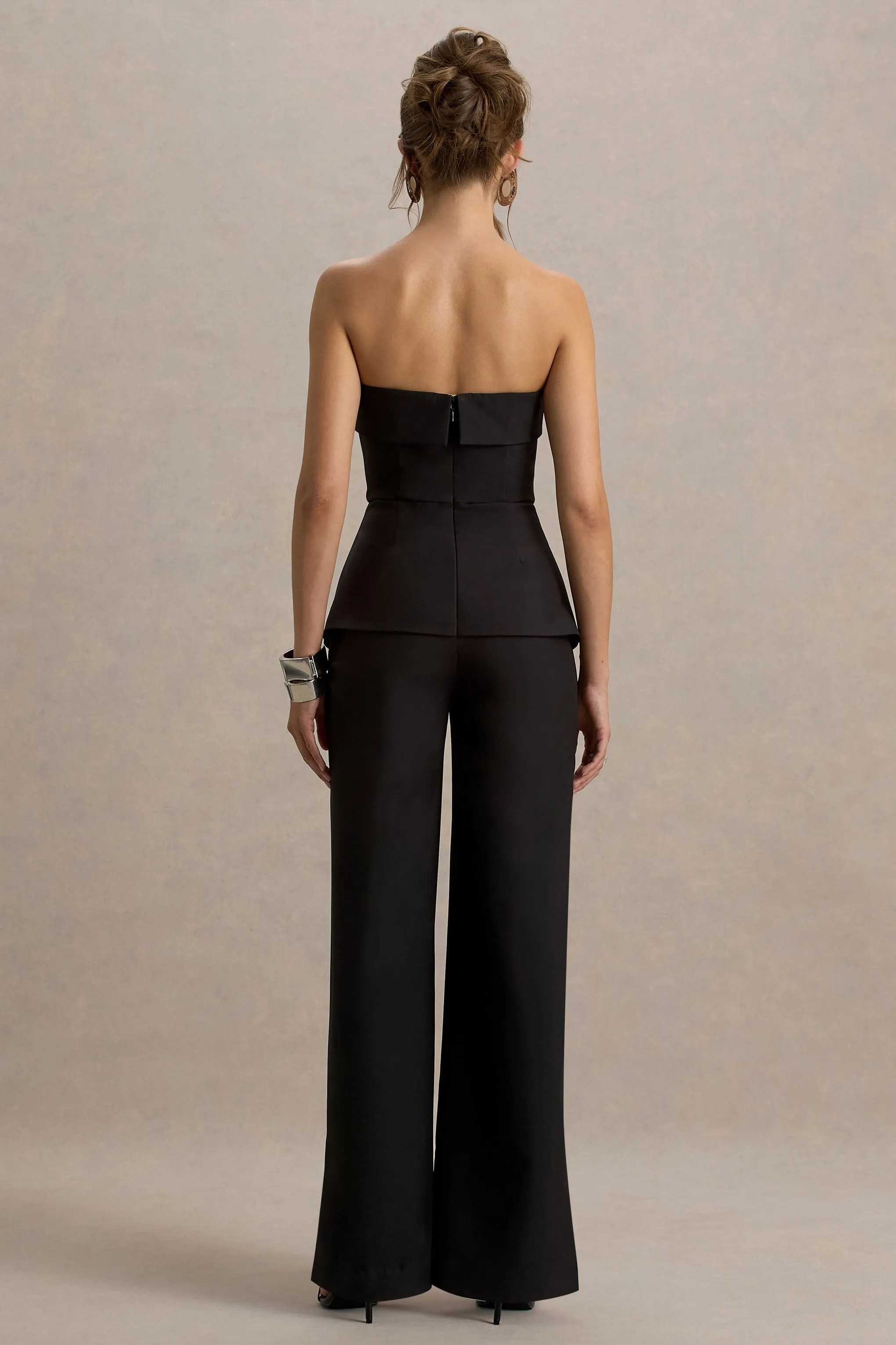 Noemi | Black Bandeau Tailored Jumpsuit Club L London