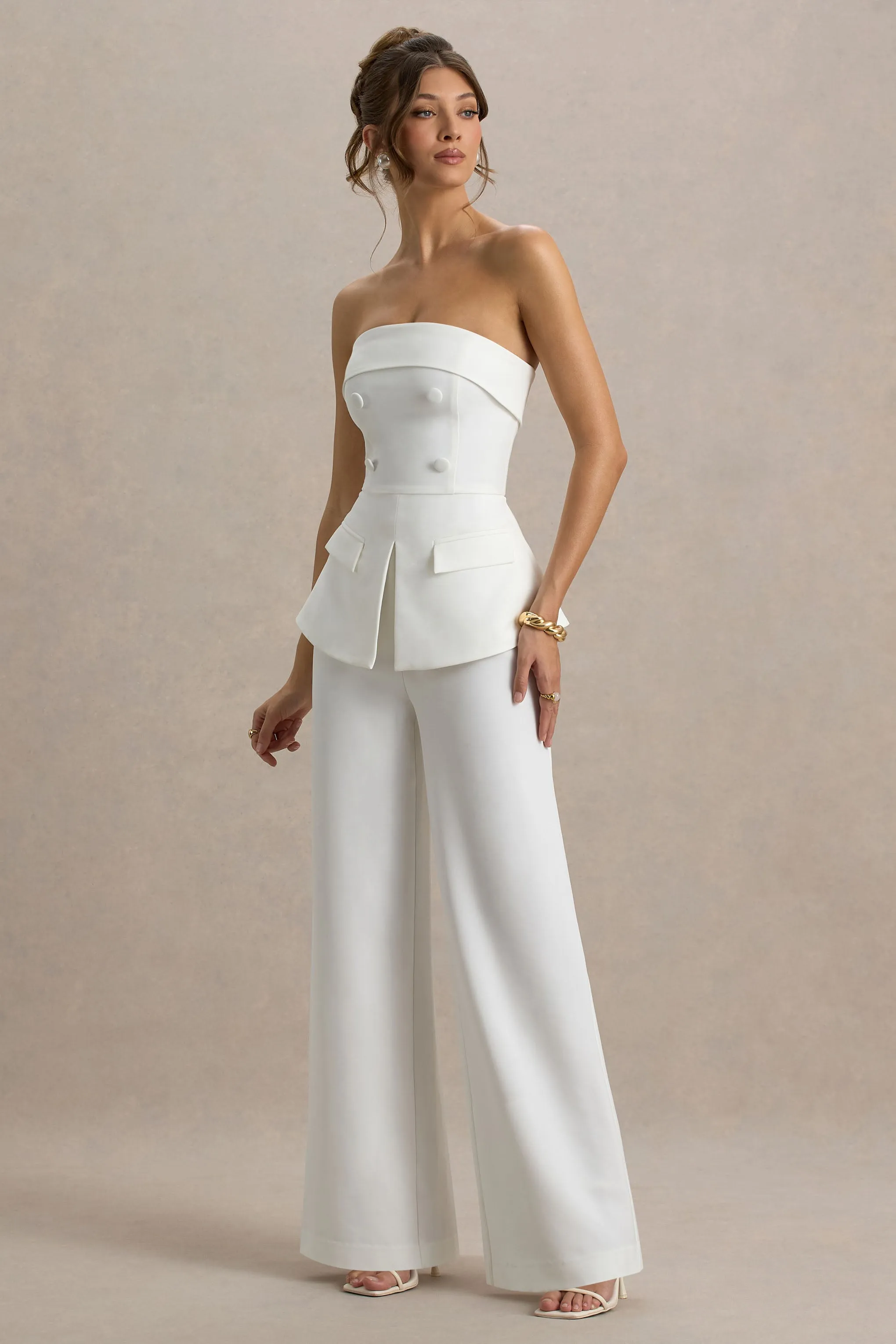 Noemi | White Bandeau Tailored Jumpsuit Club L London