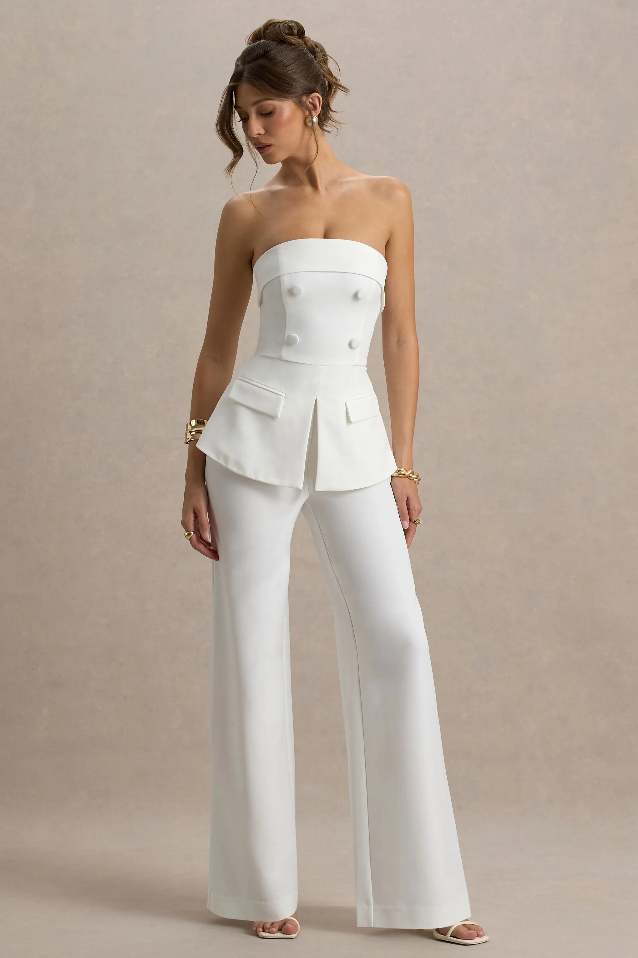 Noemi | White Bandeau Tailored Jumpsuit Club L London