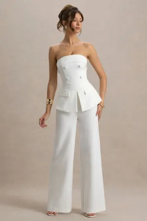 Noemi | White Bandeau Tailored Jumpsuit Club L London