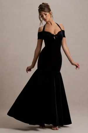 Nominee | Black Velvet Halter-Neck Maxi Dress Club L London