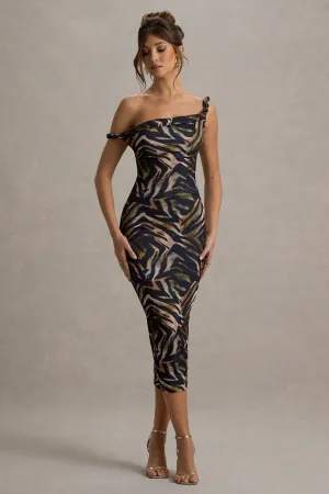 Nora | Zebra Print Twisted Asymmetric Midi Dress Club L London