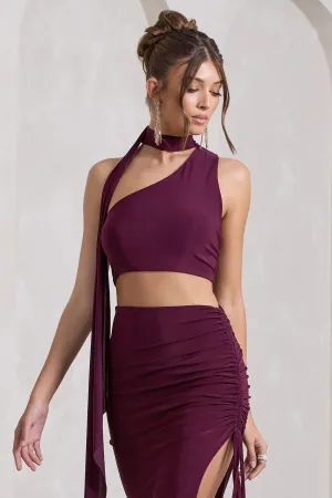 North Wind | Plum One-Shoulder Crop Top With Scarf Club L London