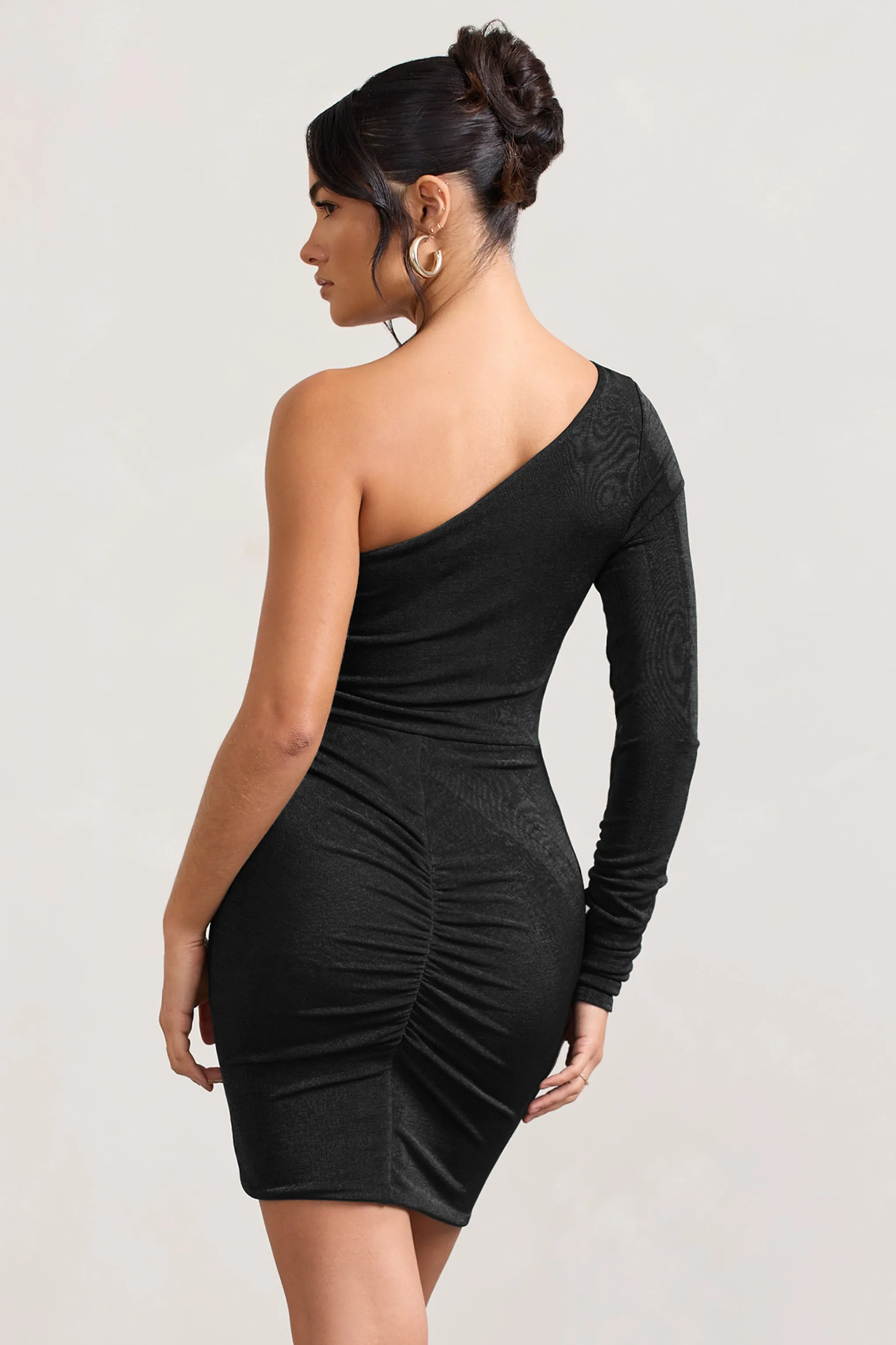 Now Strut | Black Asymmetric Twisted Bodycon Mini Dress Club L London