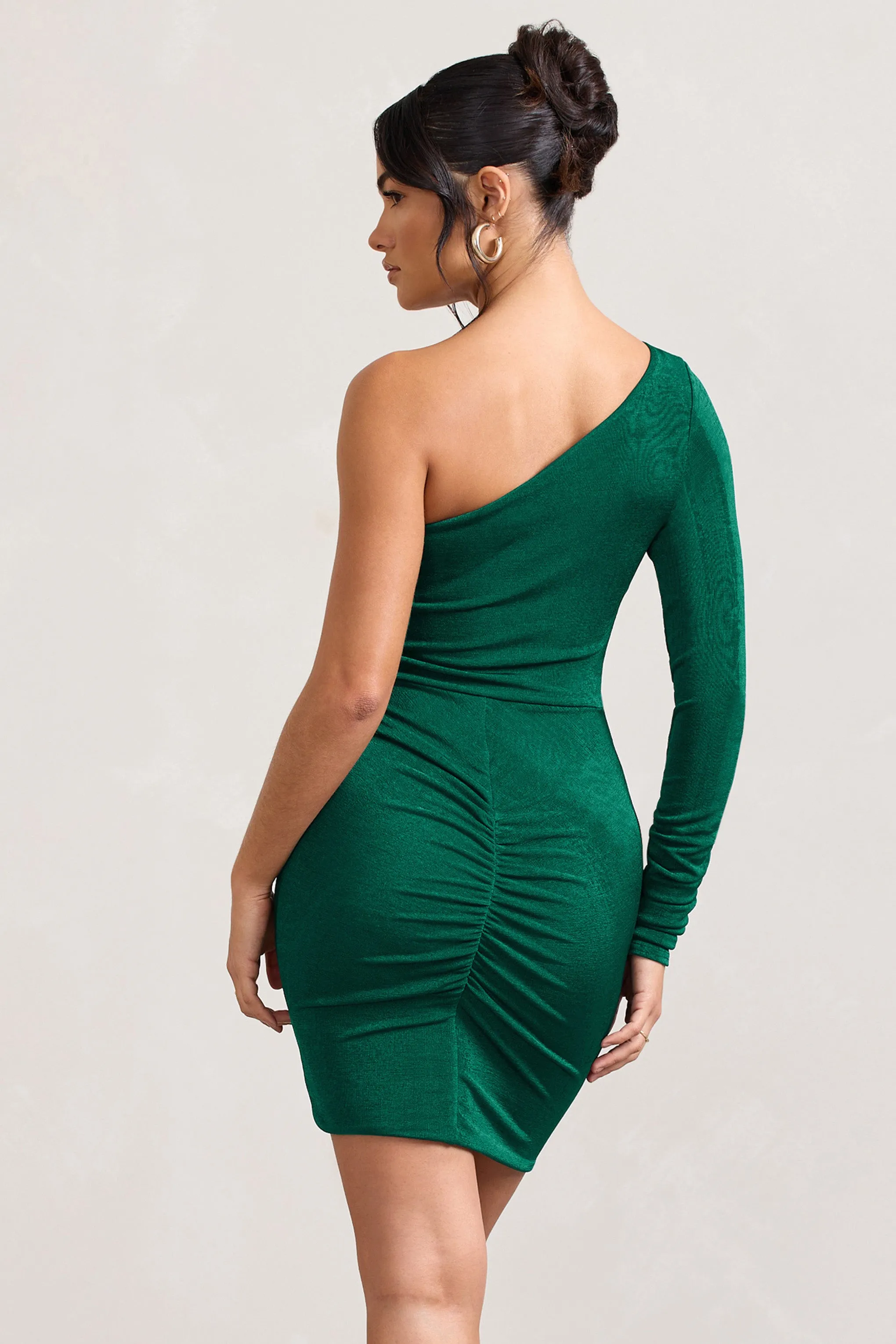 Now Strut | Bottle Green Asymmetric Twisted Bodycon Mini Dress Club L London