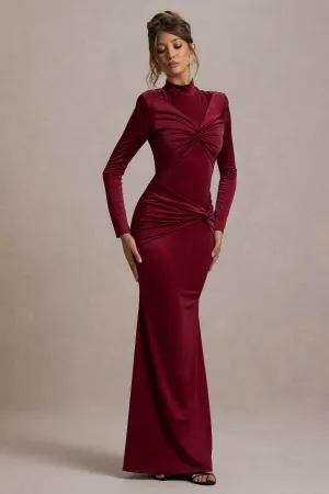 Noya | Berry Long-Sleeve Ruched Maxi Dress Club L London
