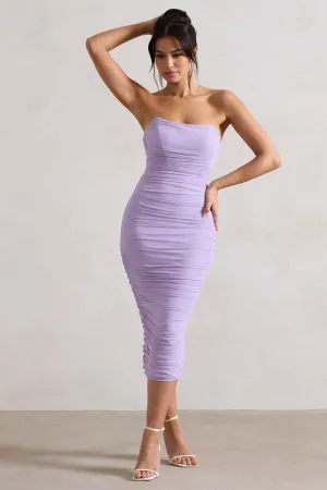 Nylah | Lilac Ruched Corset Bodycon Midi Dress Club L London