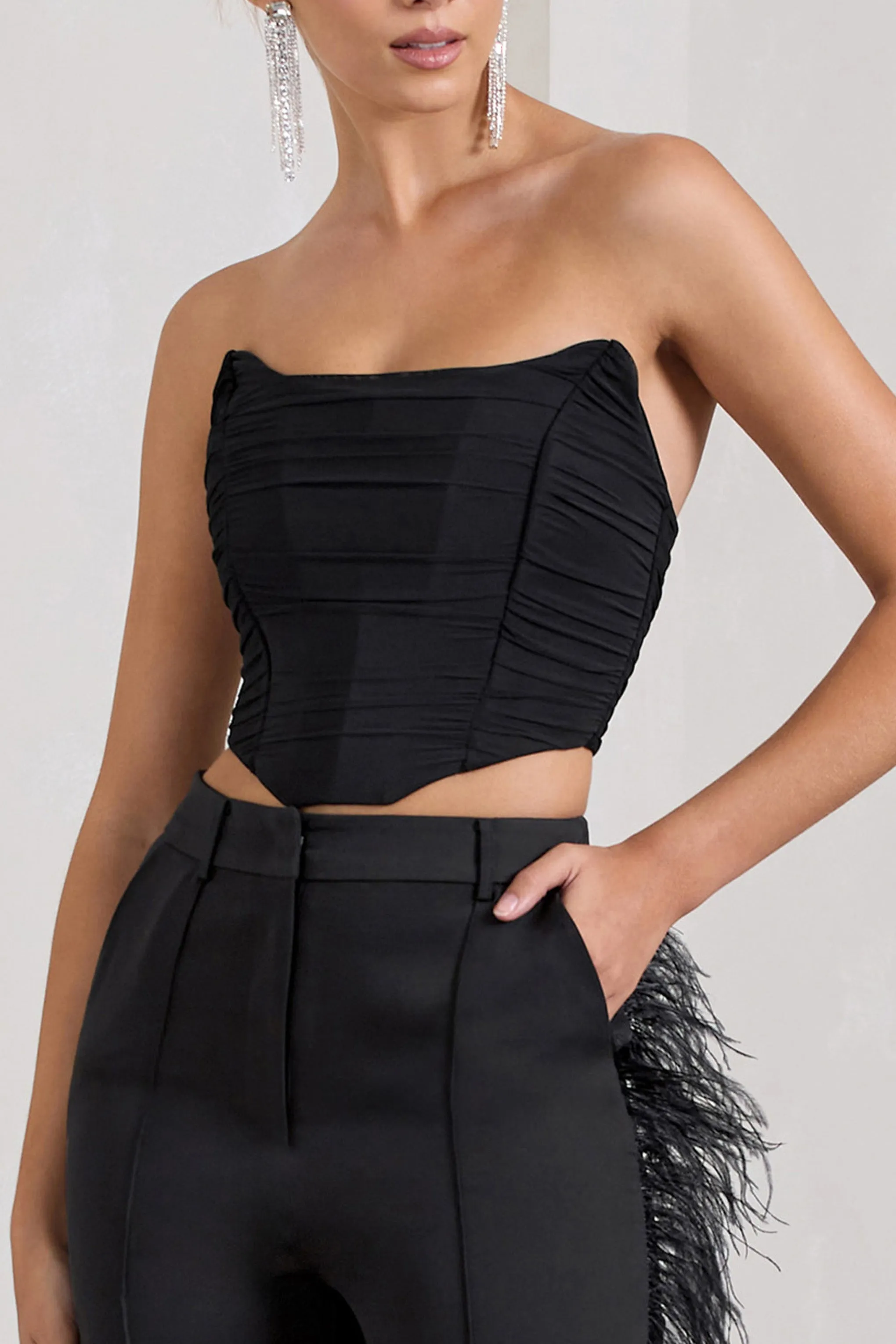 Obsessed | Black Bandeau Mesh Corset Style Crop Top Club L London