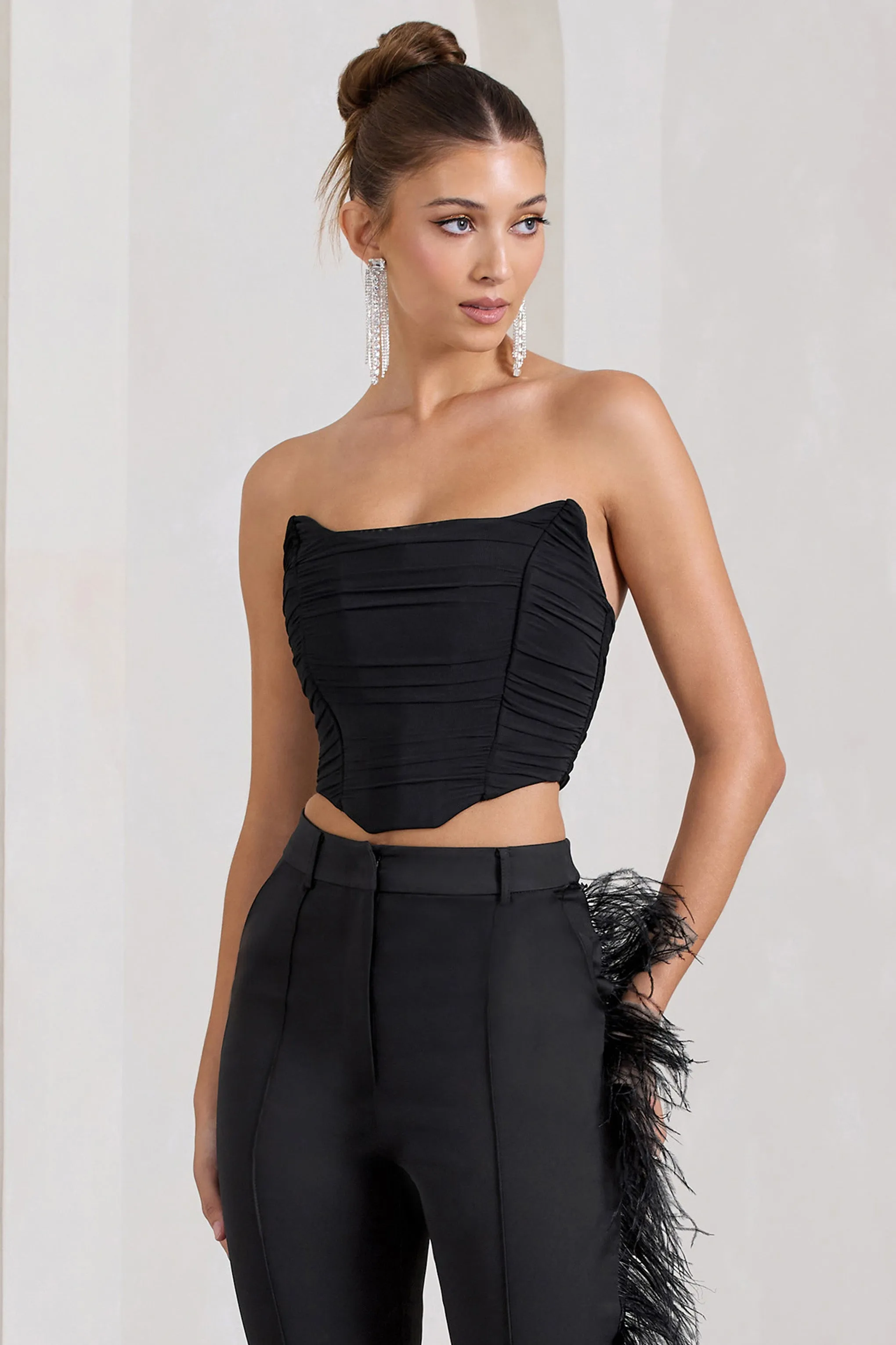 Obsessed | Black Bandeau Mesh Corset Style Crop Top Club L London