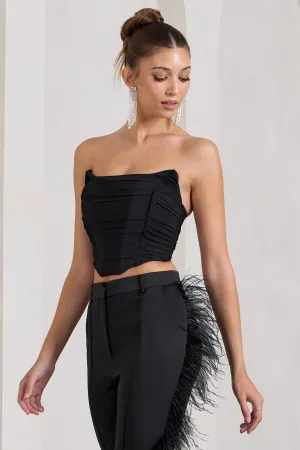 Obsessed | Black Bandeau Mesh Corset Style Crop Top Club L London