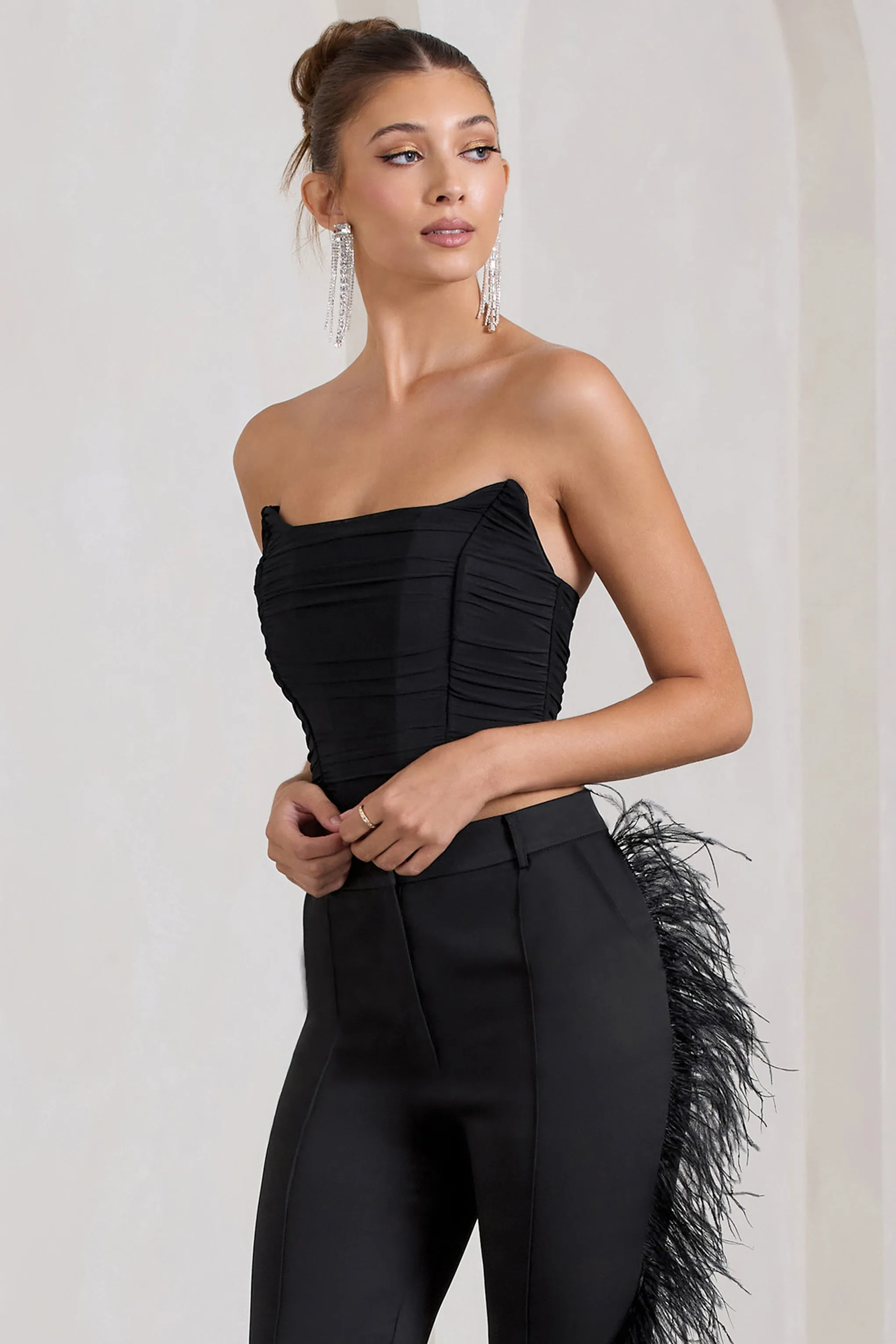 Obsessed | Black Bandeau Mesh Corset Style Crop Top Club L London