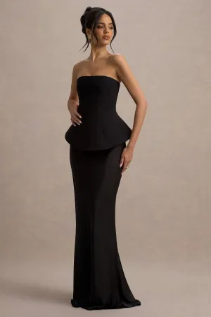 Ohio | Black Strapless Corset Maxi Dress Club L London