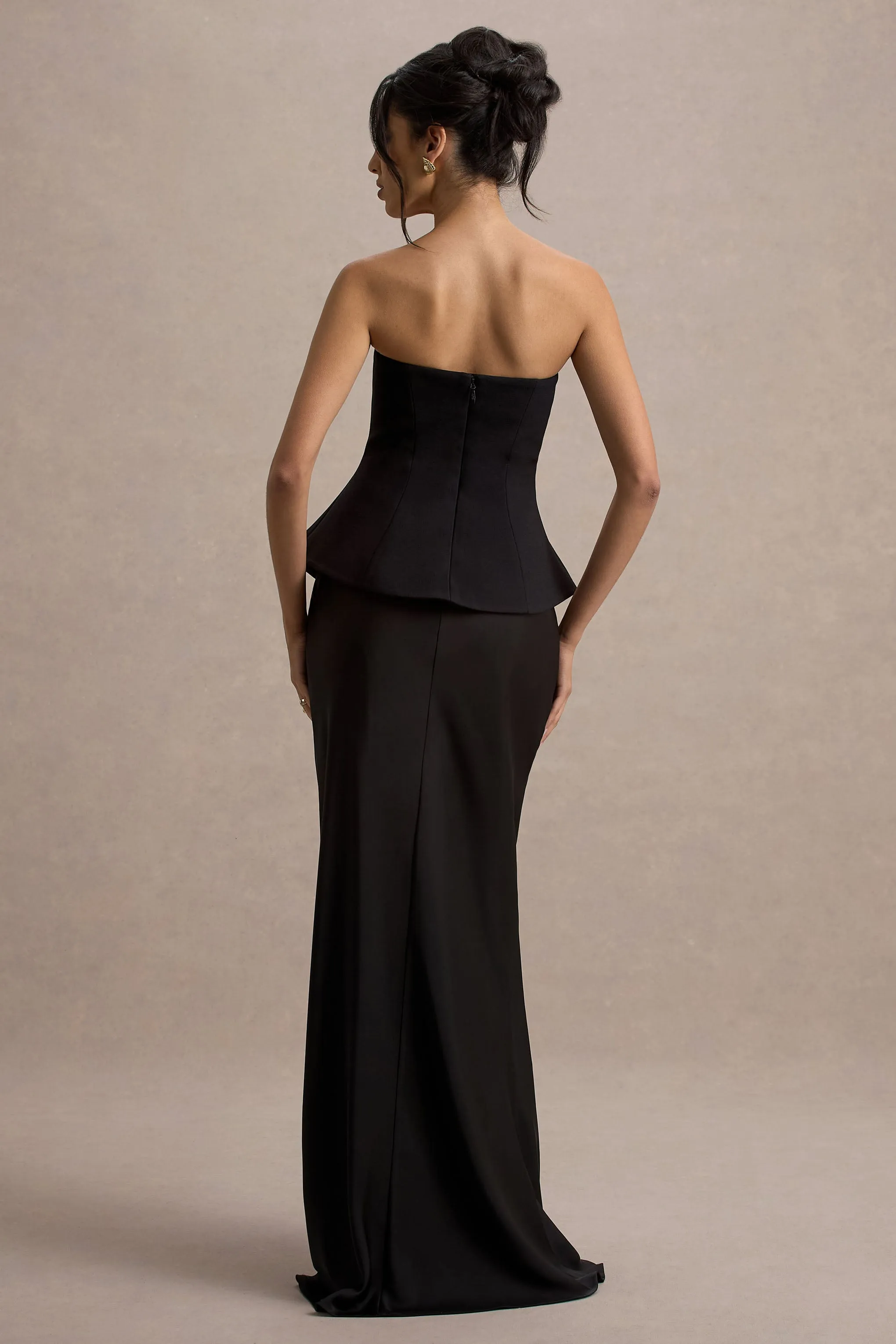 Ohio | Black Strapless Corset Maxi Dress Club L London