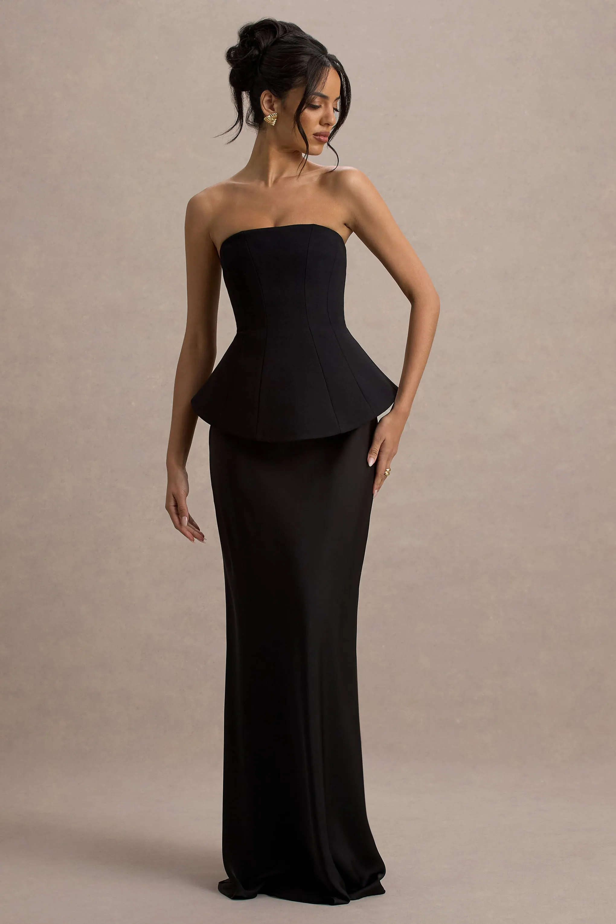 Ohio | Black Strapless Corset Maxi Dress Club L London
