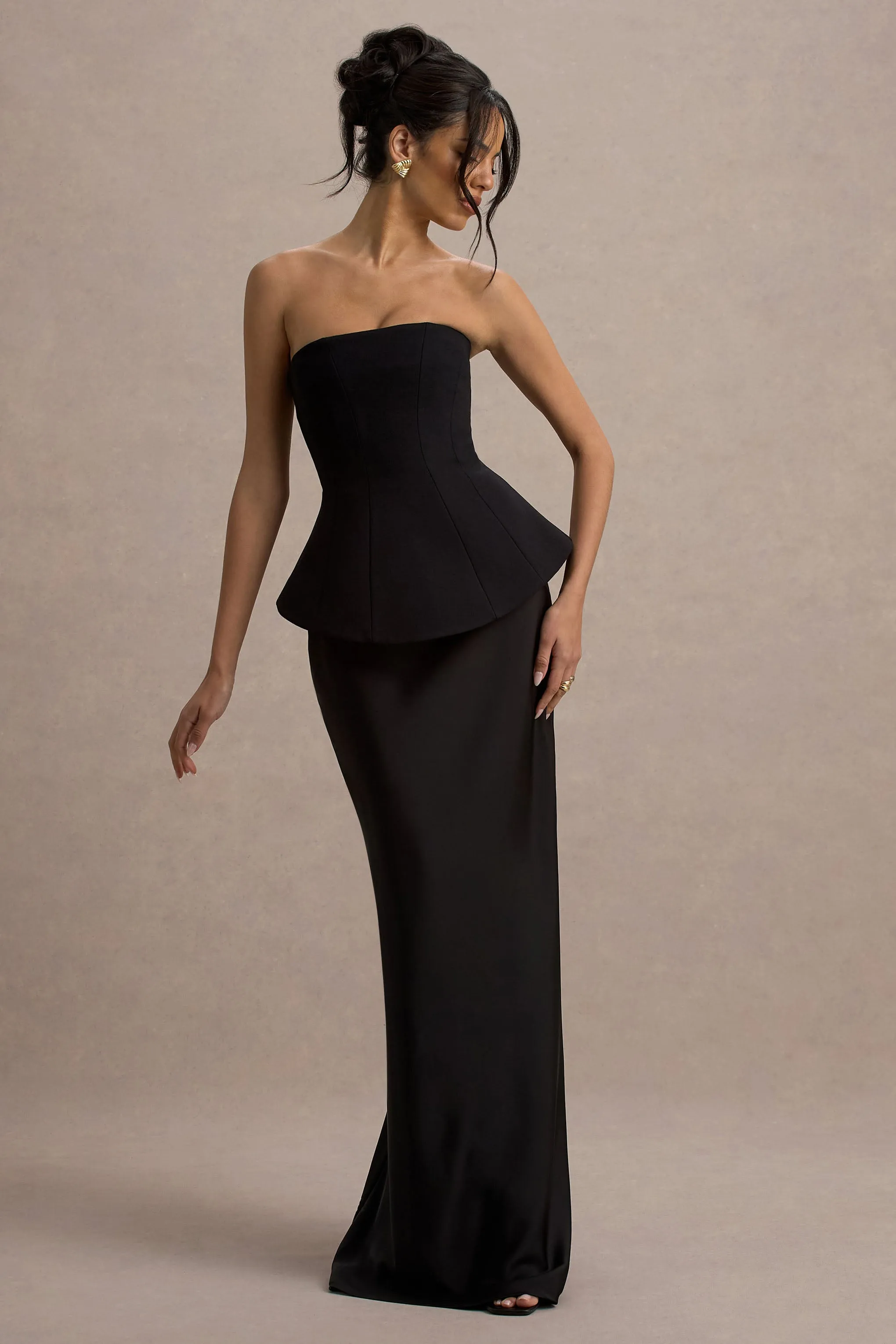 Ohio | Black Strapless Corset Maxi Dress Club L London