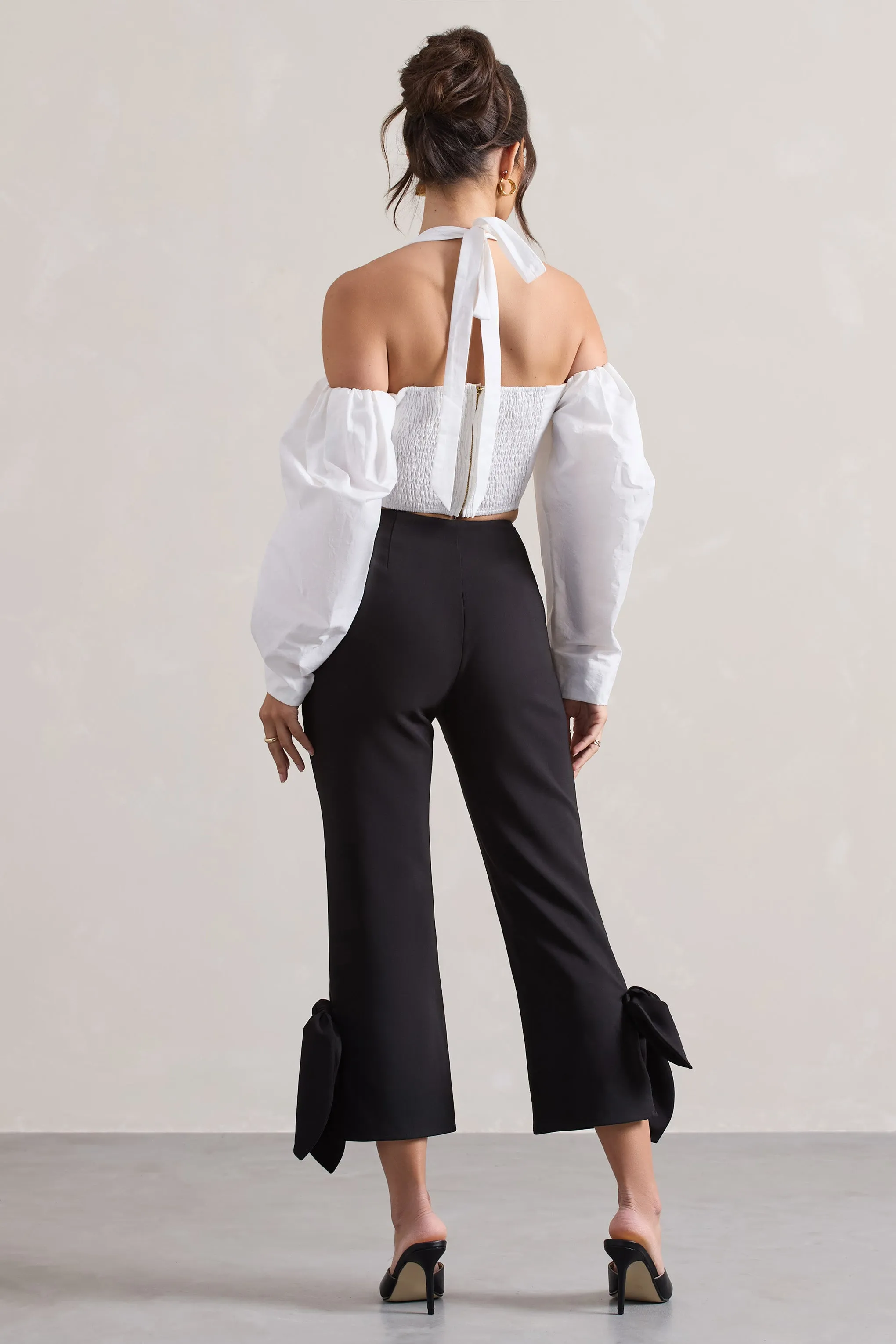 On Stage | Black Cropped Capri Pants With Knot Detail Club L London