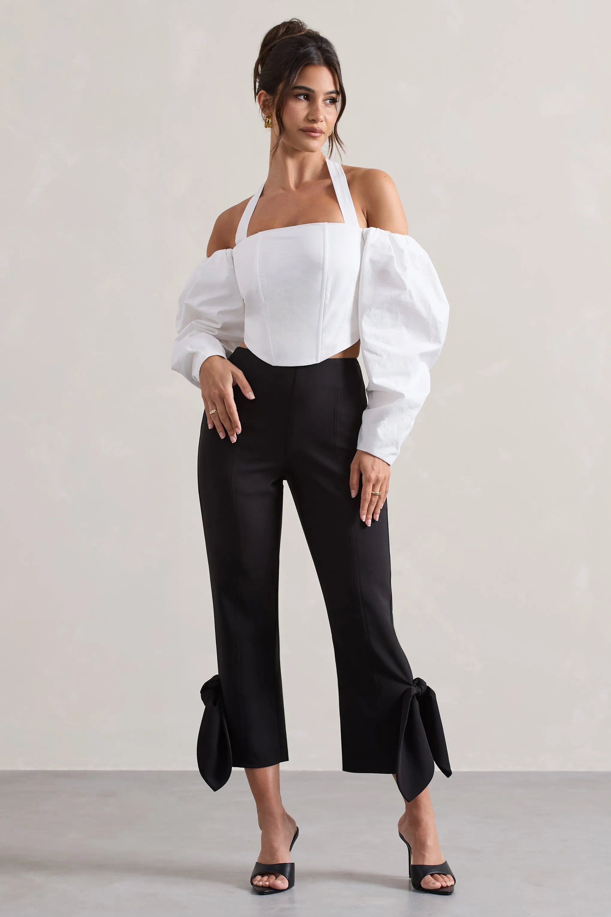 On Stage | Black Cropped Capri Pants With Knot Detail Club L London