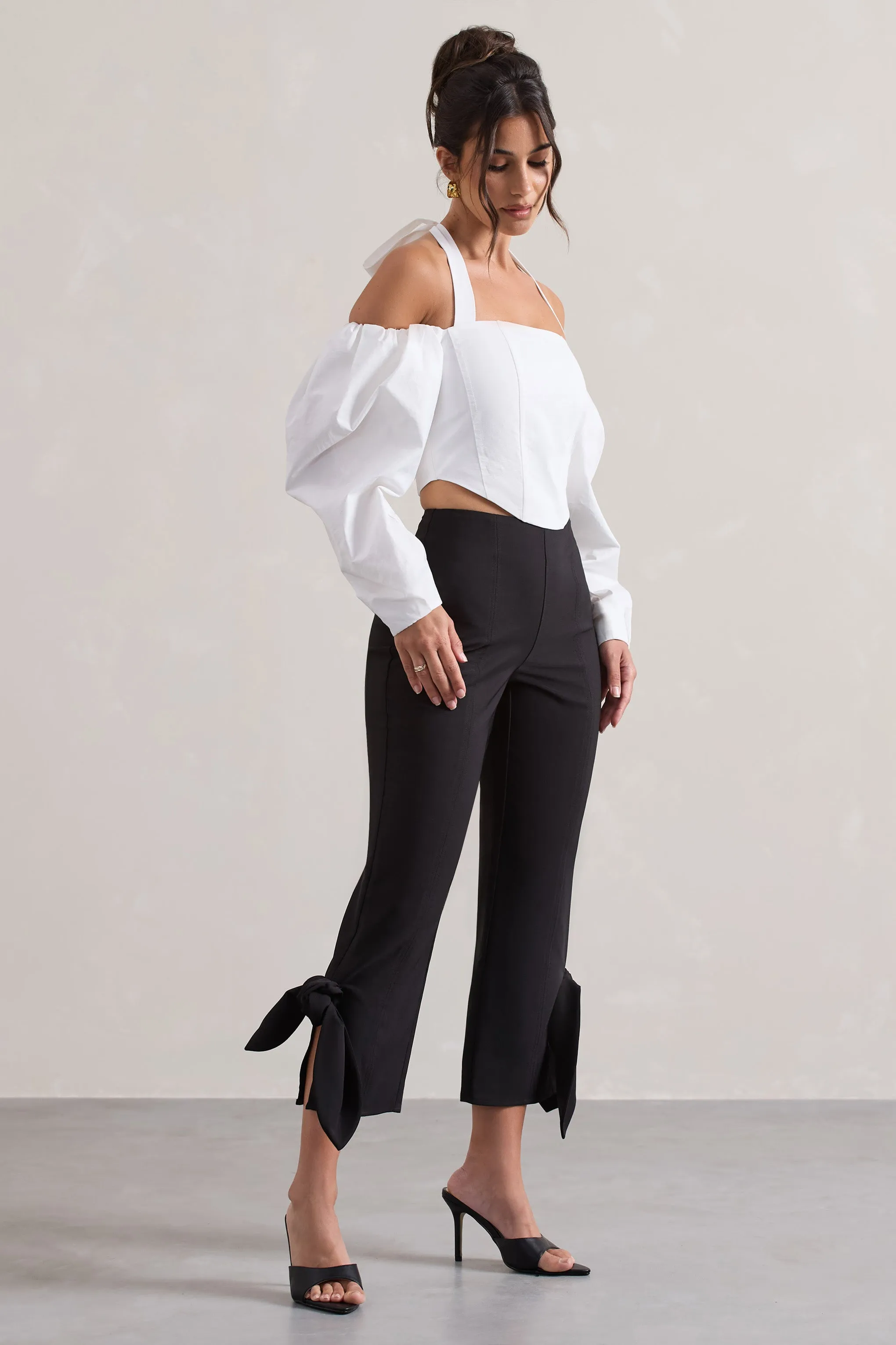 On Stage | Black Cropped Capri Pants With Knot Detail Club L London
