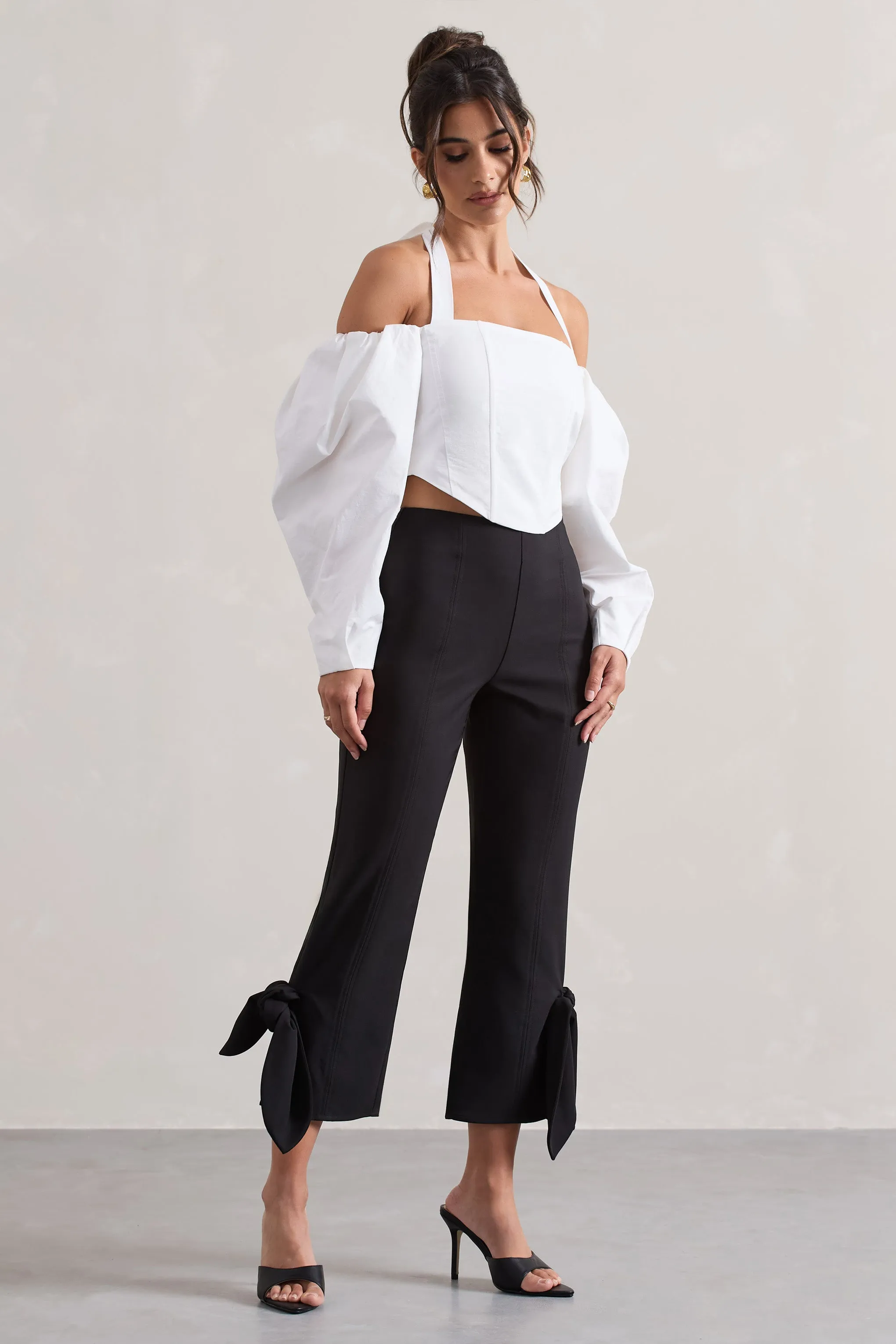 On Stage | Black Cropped Capri Pants With Knot Detail Club L London